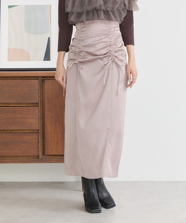 earth music&ecology フロントドロストリボンナロースカート Mocha