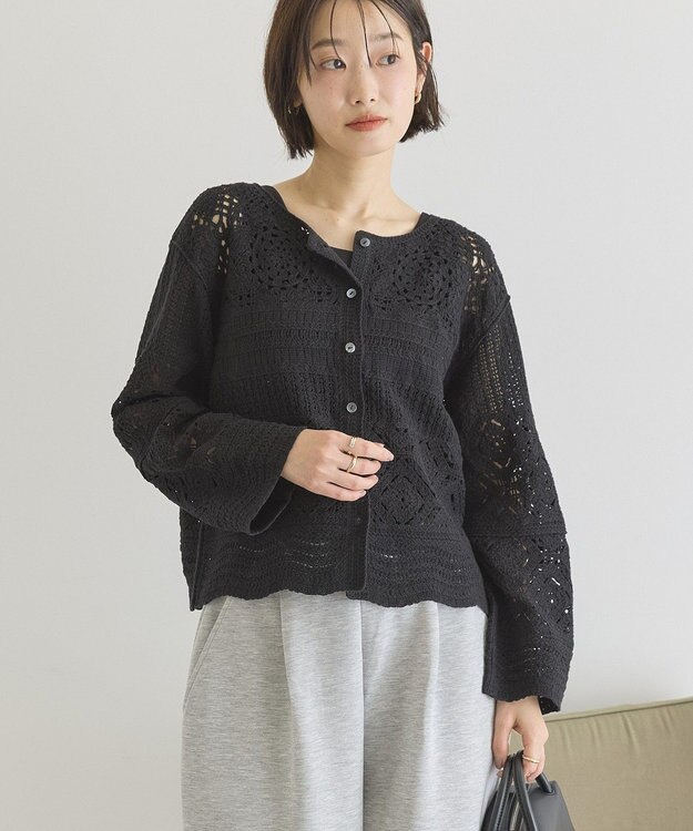 AMERICAN HOLIC クロシェニットカーディガン Black