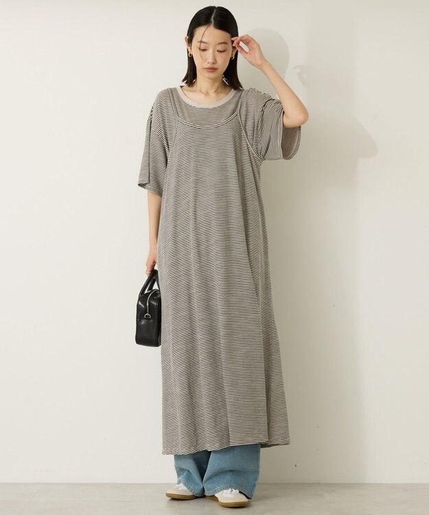 AMERICAN HOLIC 【2点セット】レイヤードボーダーＴワンピース Black