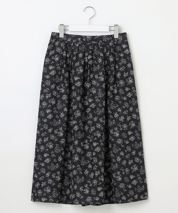 J.PRESS LADIES L 【WEB限定・洗える】ラインフラワープリント タック スカート ネイビー系