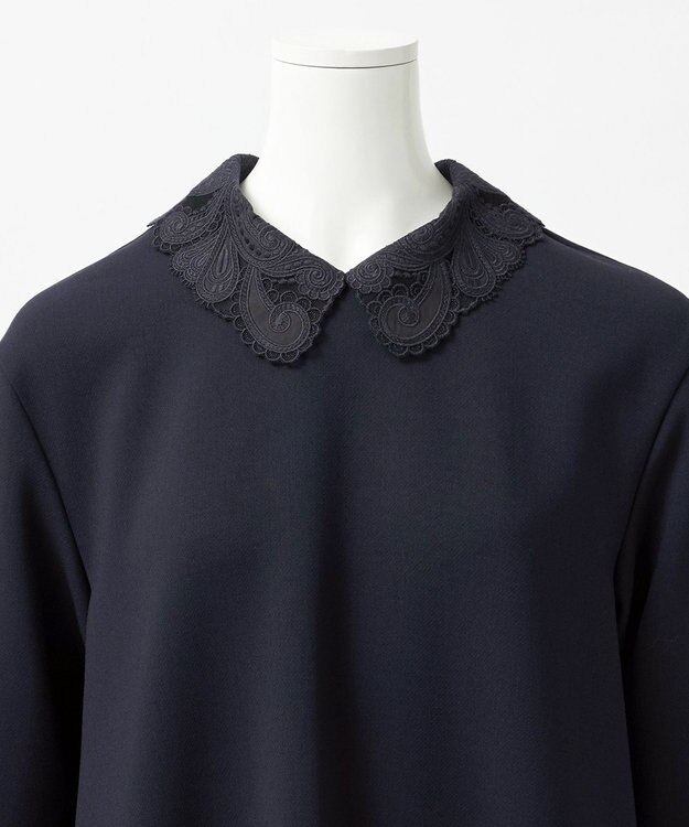 23区 S 【R(アール)】ダブルクロス レース襟 ワンピース ネイビー系