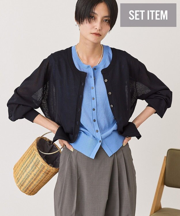 AMERICAN HOLIC 【2SET・接触冷感】カーディガン+ノースリーブニット Navy
