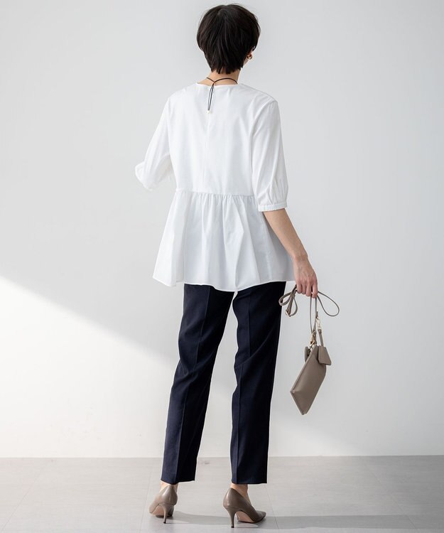 23区 L 【セットアップ対応/防シワ性/洗える】アイアスマットストレッチ テーパード パンツ ネイビー系