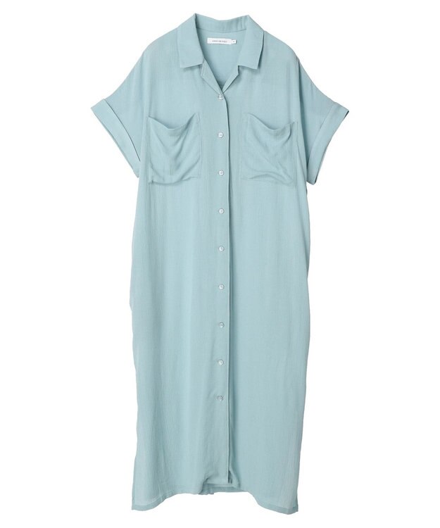 AMERICAN HOLIC 楊柳Ｗポケット開襟ワンピース Sax