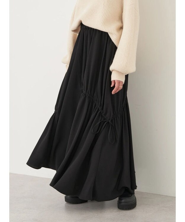 earth music&ecology ドロストギャザーフレアスカート Black