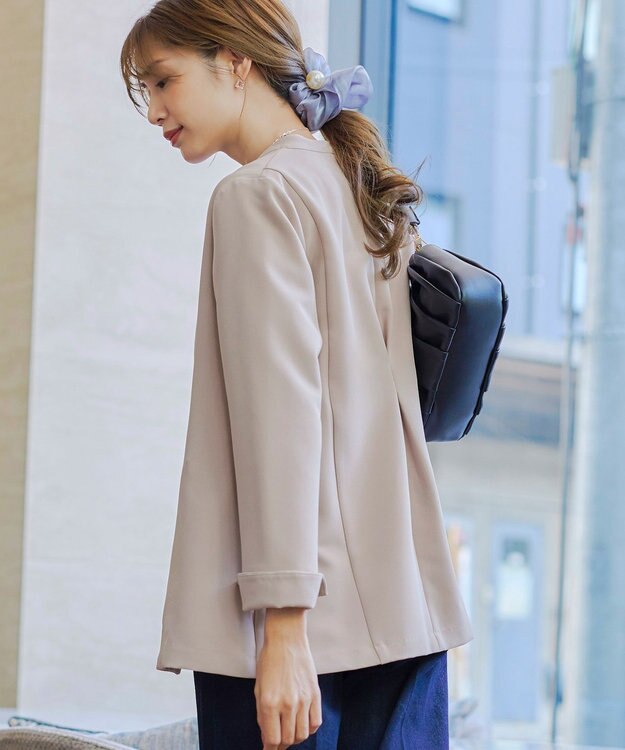 Tiaclasse 【ダブルストレッチ・洗える】カラーレスロングジャケット グレージュ