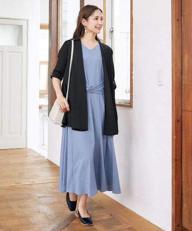 Tiaclasse L 【洗える】シフォンドレープカーディガン ブラック