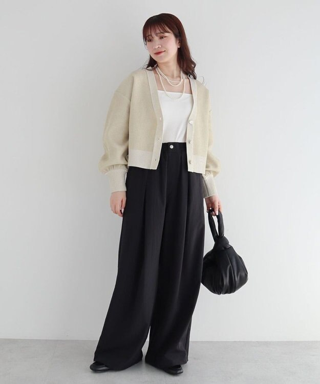 Green Parks ・ＥＬＥＮＣＡＲＥ　ＤＵＥ　ラメＶネックカーディガン Ivory