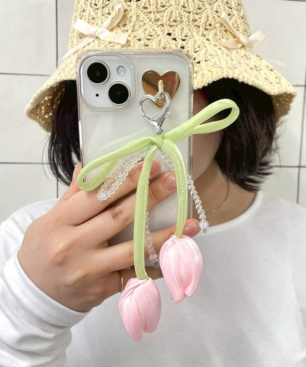 WEGO チューリップリボンビーズキーホルダー ピンク