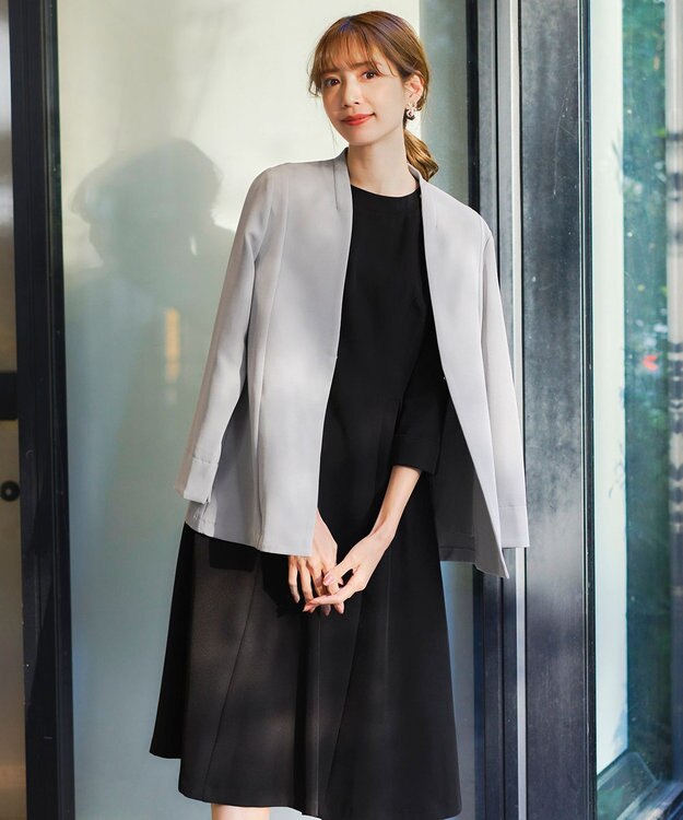 Tiaclasse 【ダブルストレッチ・洗える】カラーレスロングジャケット グレー