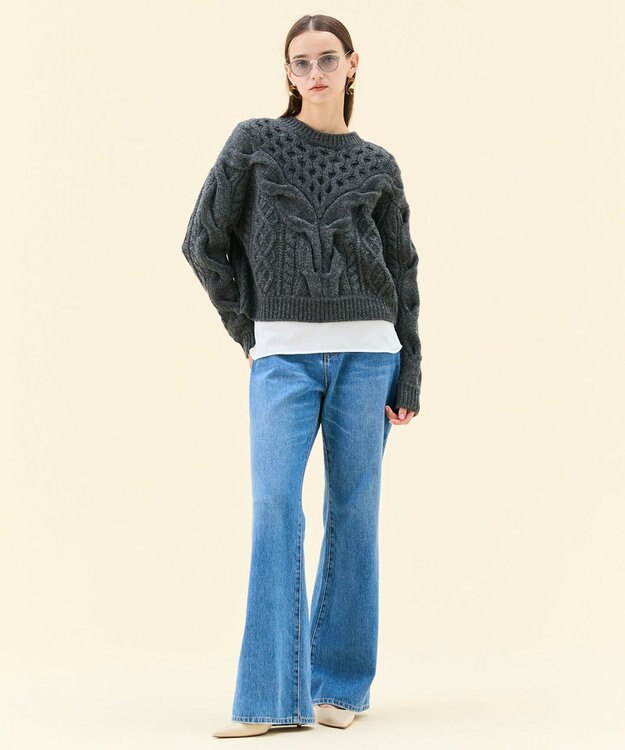 BEIGE， RULE / ウールカシミヤアラン編みクロップドニット Charcoal