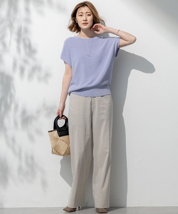 23区 【洗える】リネンレーヨンストレッチ ドロスト ワイド パンツ ベージュ系