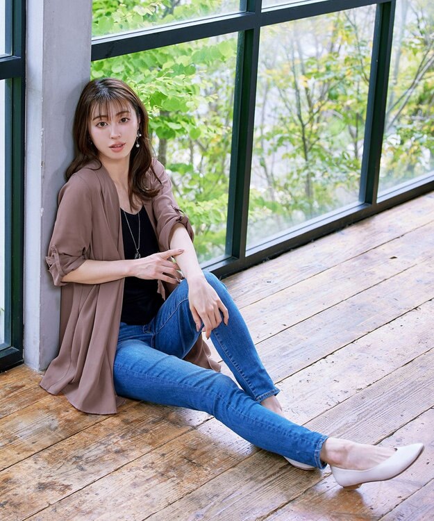 Tiaclasse L 【洗える】シフォンドレープカーディガン ピンクモカ