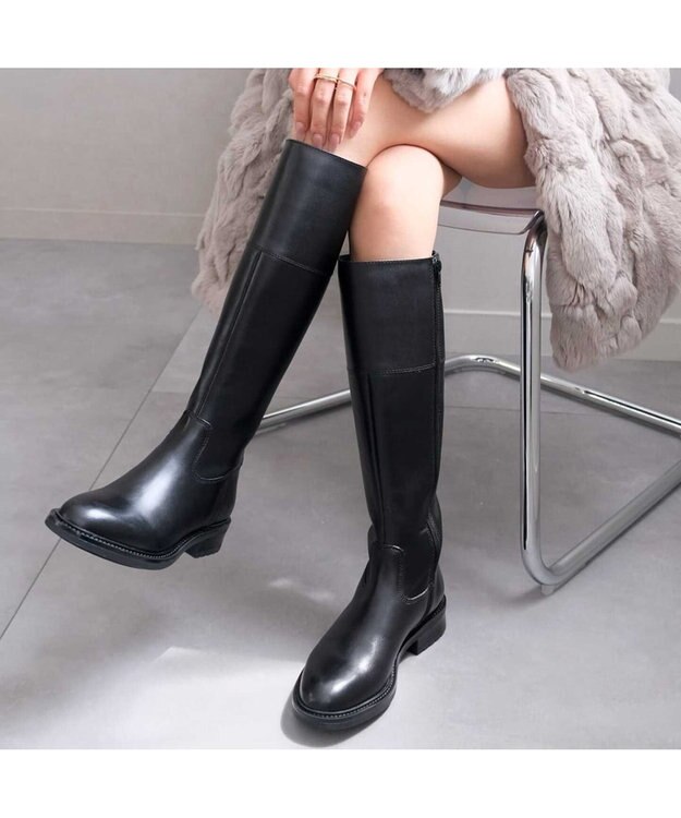 Pointer 本革ベーシック 裏起毛 ロングブーツ ブラック