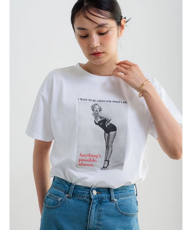 Te chichi マリリンモンローモノクロフォトTシャツ オフホワイト