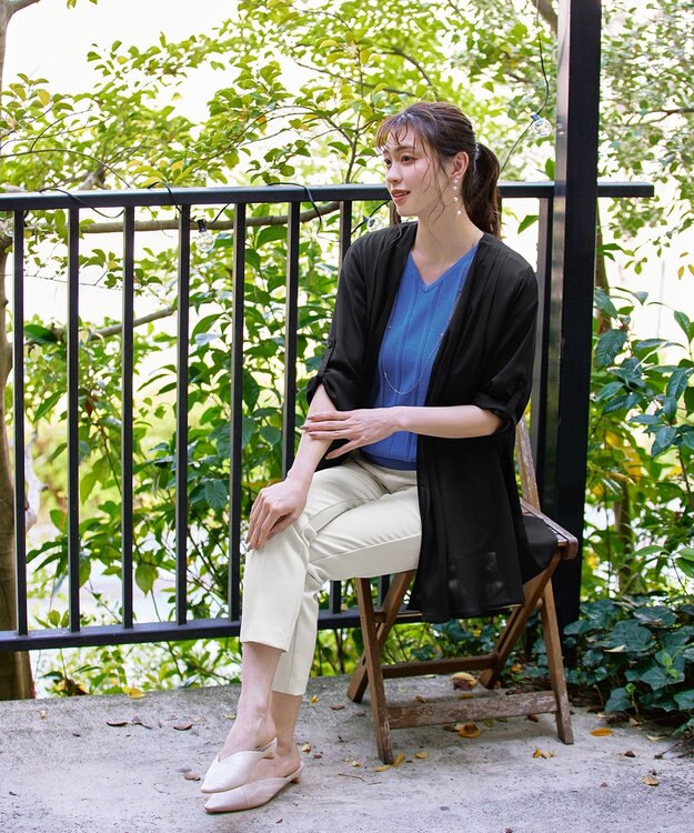 Tiaclasse L 【洗える】シフォンドレープカーディガン ブラック