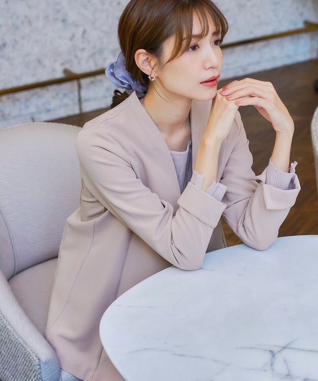 Tiaclasse 【ダブルストレッチ・洗える】カラーレスロングジャケット グレージュ