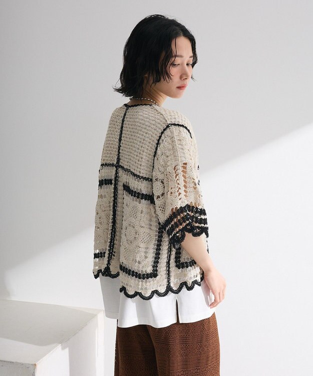 Green Parks ・ＥＬＥＮＣＡＲＥ　ＤＵＥ　カギ針風レースカーデ Ivory