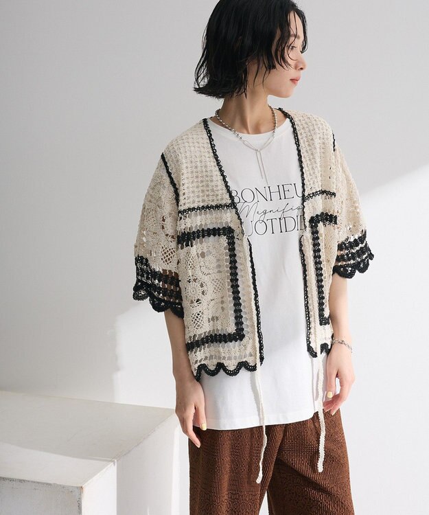 Green Parks ・ＥＬＥＮＣＡＲＥ　ＤＵＥ　カギ針風レースカーデ Ivory