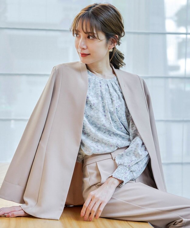 Tiaclasse 【ダブルストレッチ・洗える】カラーレスロングジャケット グレージュ