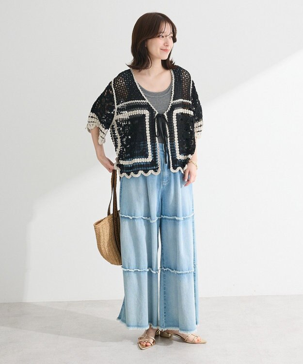 Green Parks ・ＥＬＥＮＣＡＲＥ　ＤＵＥ　カギ針風レースカーデ Ivory