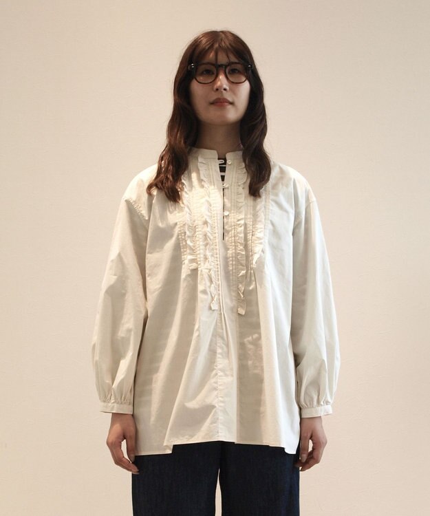 J.PRESS YORK STREET 【WOMEN】タイプライターフリンジ ブラウス アイボリー系