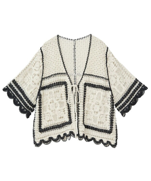 Green Parks ・ＥＬＥＮＣＡＲＥ　ＤＵＥ　カギ針風レースカーデ Ivory