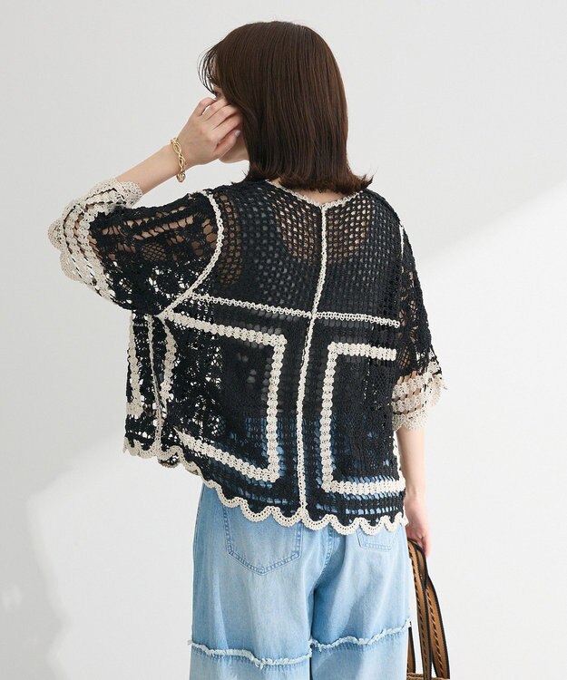 Green Parks ・ＥＬＥＮＣＡＲＥ　ＤＵＥ　カギ針風レースカーデ Ivory