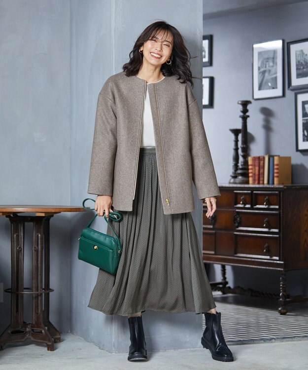 ANY ファイバーウール ノーカラーコート グレッシュモカ