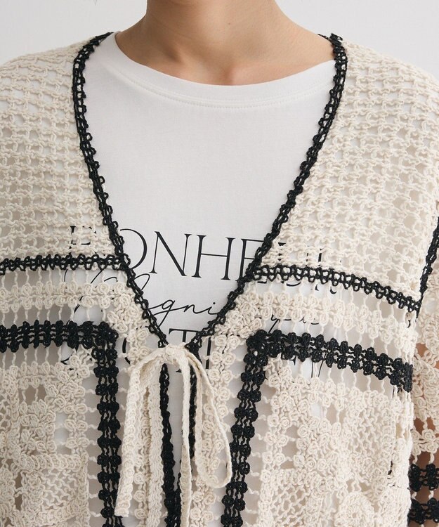 Green Parks ・ＥＬＥＮＣＡＲＥ　ＤＵＥ　カギ針風レースカーデ Ivory