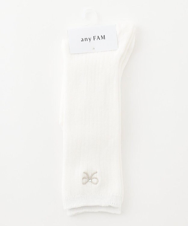 ANY KIDS 【日本製】リボン 刺繍 ハイソックス アイボリー