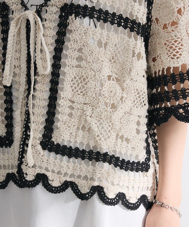 Green Parks ・ＥＬＥＮＣＡＲＥ　ＤＵＥ　カギ針風レースカーデ Ivory