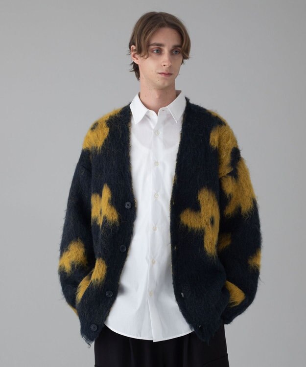 WEGO 【ユニセックス着用ITEM/MLサイズ展開】モヘアタッチパターンカーディガン ネイビー