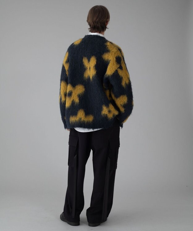 WEGO 【ユニセックス着用ITEM/MLサイズ展開】モヘアタッチパターンカーディガン ネイビー