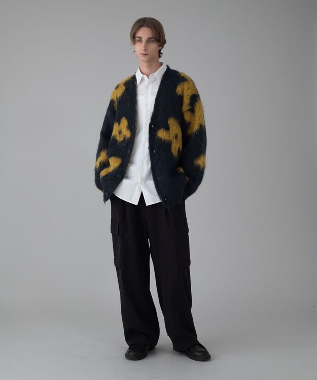 WEGO 【ユニセックス着用ITEM/MLサイズ展開】モヘアタッチパターンカーディガン ネイビー