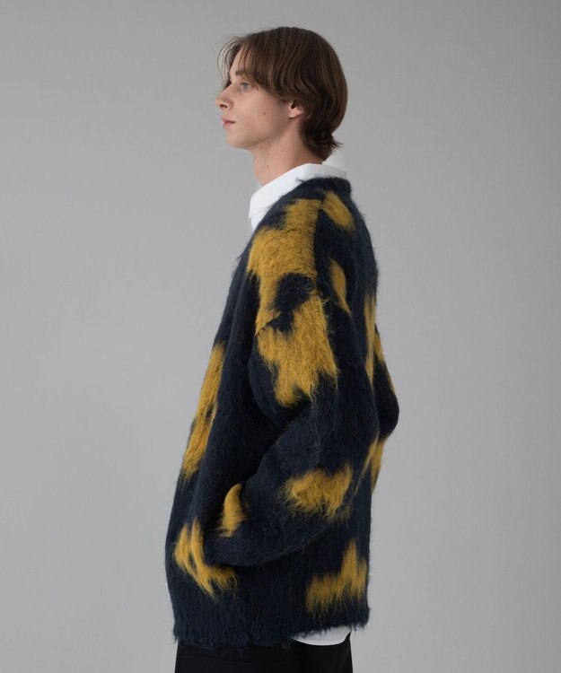 WEGO 【ユニセックス着用ITEM/MLサイズ展開】モヘアタッチパターンカーディガン ネイビー