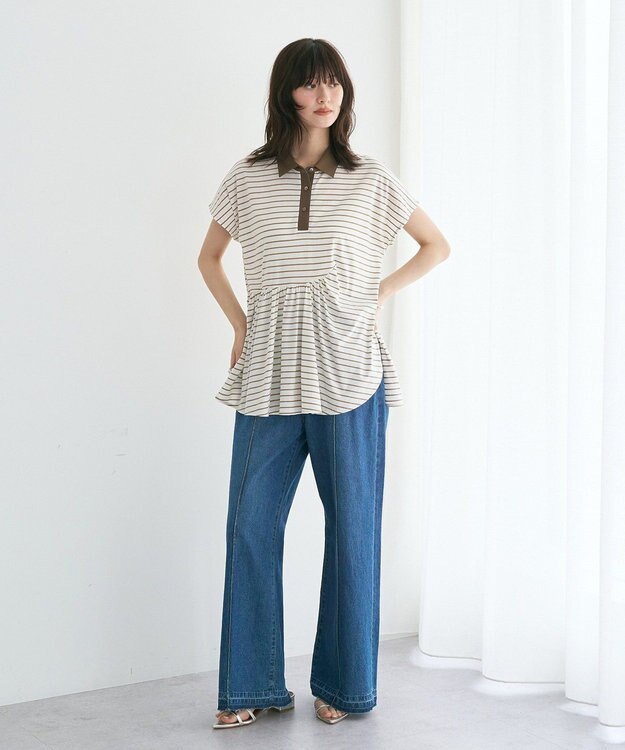 YECCA VECCA アシメボーダーポロシャツ Off White