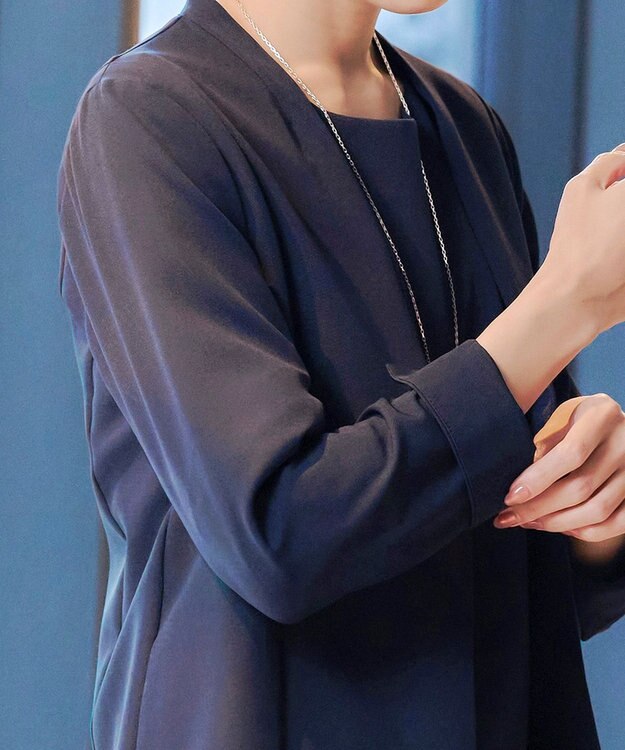 Tiaclasse 【ダブルストレッチ・洗える】カラーレスロングジャケット ネイビー