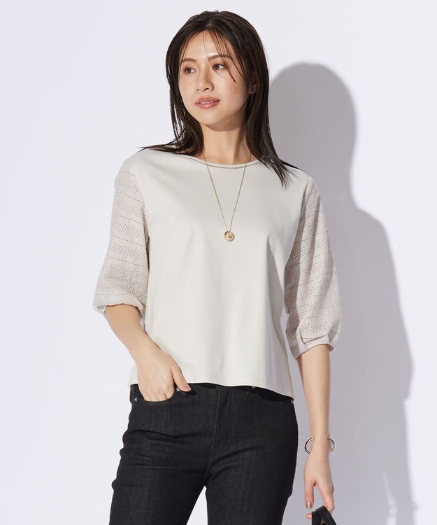 J.PRESS LADIES L 【WEB限定カラーあり】スムースジャージー 刺繍スリーブ カットソー グレージュ系