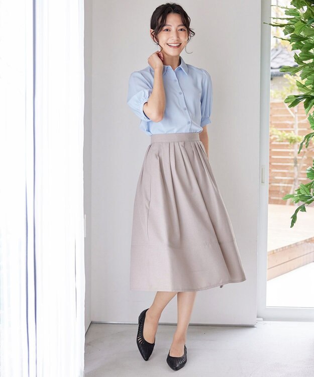 Tiaclasse L 【洗える】パフスリーブシャツブラウス サックス