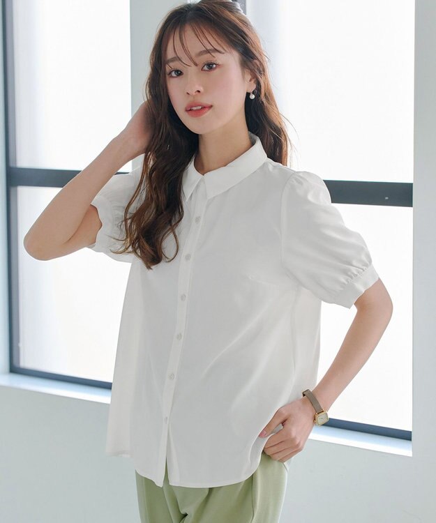 Tiaclasse L 【洗える】パフスリーブシャツブラウス オフホワイト