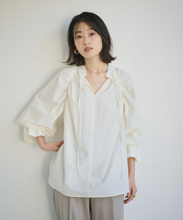 #Newans 【ANSWER for 骨格ナチュラル】ギャザーショルダーシャツ ホワイト系