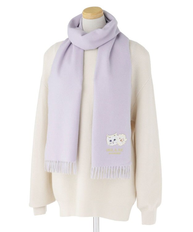 MOONBAT PAUL & JOE ACCESSOIRES ジプシー×クリザンテームワッペン付きムースタッチマフラー（パッケージ入り） ラベンダー