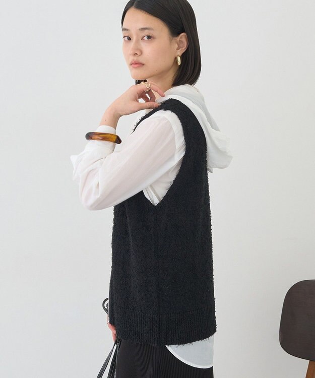 AMERICAN HOLIC ダブルZIPシャギーニットベスト Black