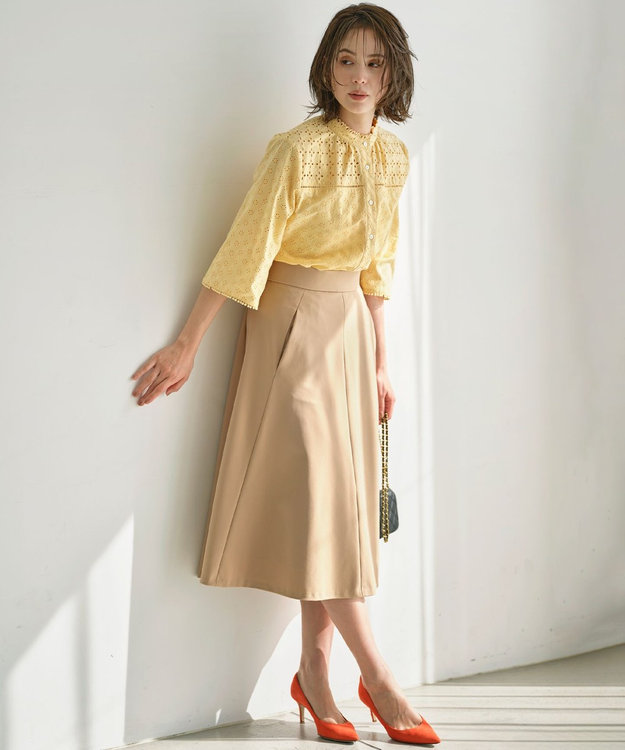 組曲 【洗える・シワになりにくい】GEMINI フレアスカート ベージュ系