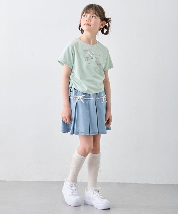 ANY KIDS 【洗濯機可能】ドロスト 裾リボンTシャツ ミント