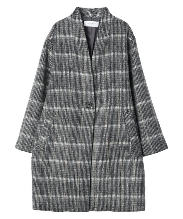 Green Parks コクーンシルエットチェックシャギーコート Black