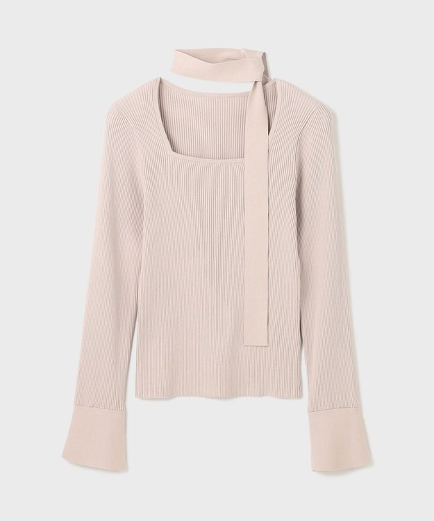 GRACE CONTINENTAL ボウタイリブニットトップ ライトグレー