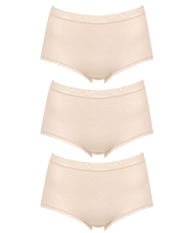 Wing ショーツ 【3枚セット】 綿混(身生地部) ここちよいフィット感 やさしい肌あたり 【デイリーフィットやわらかコットン】 はきこみ丈ふかめ EC3330 ウイング／ワコール ベージュ