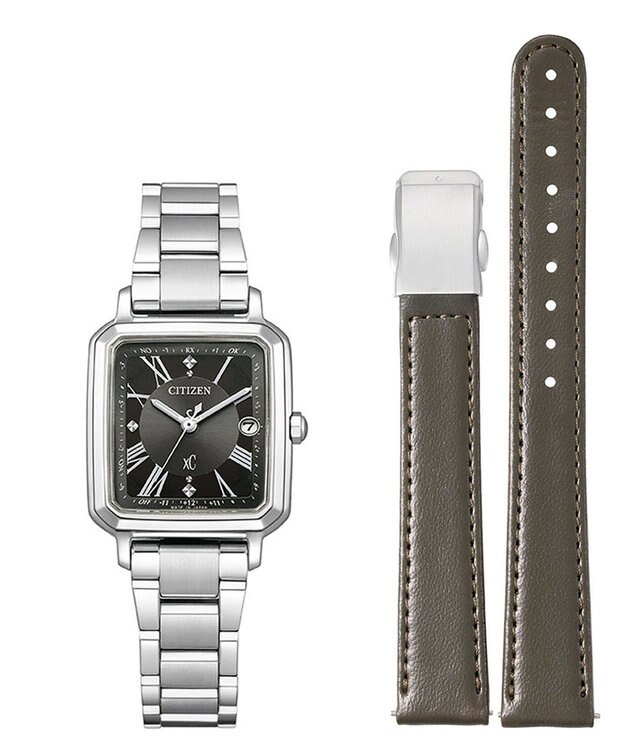 CITIZEN 【電池交換不要2way】替えバンド付きスクエアモデルES9500-69E シルバー